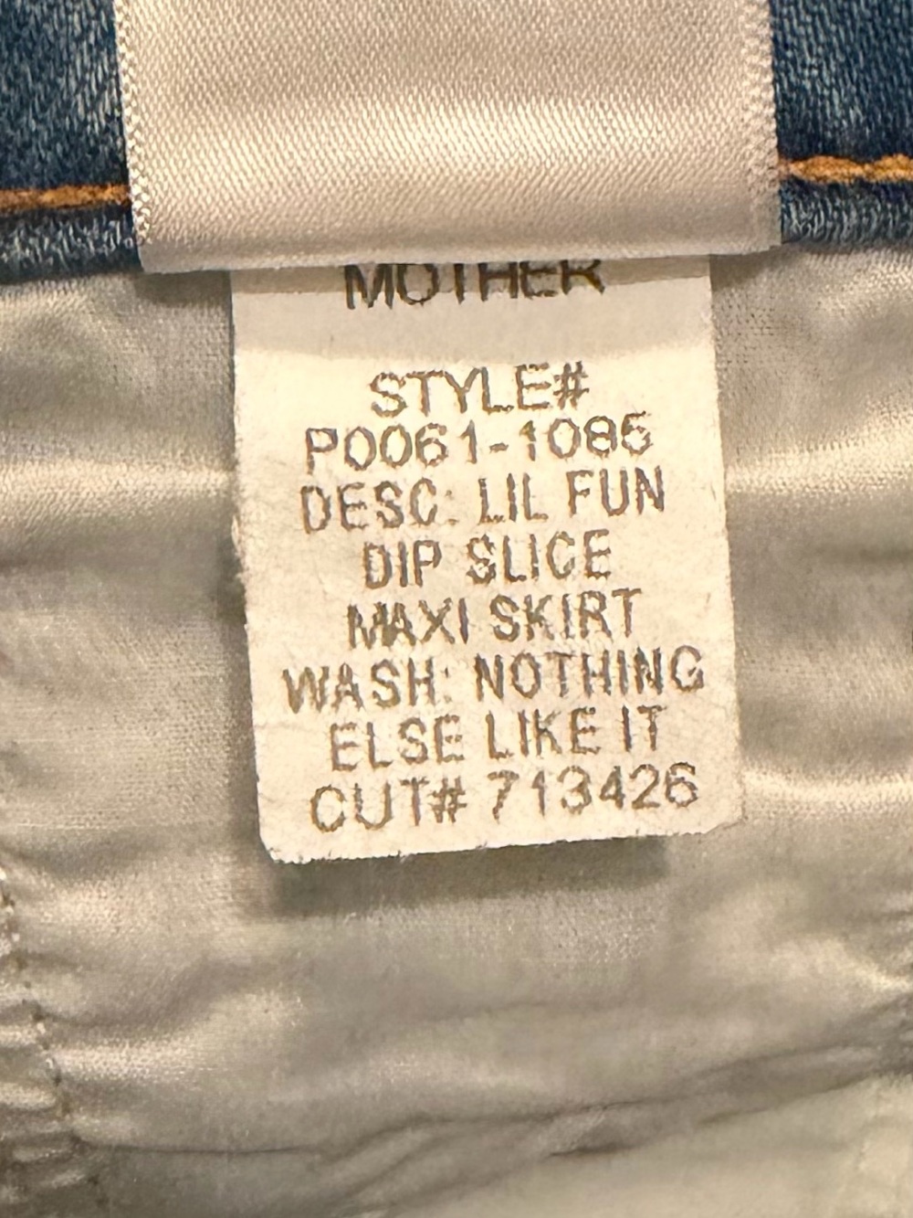 MOTHER Snacks Fun Dip Slice Maxi Denim Skirt 32 Nothing Else Like It - Picture 9 of 10